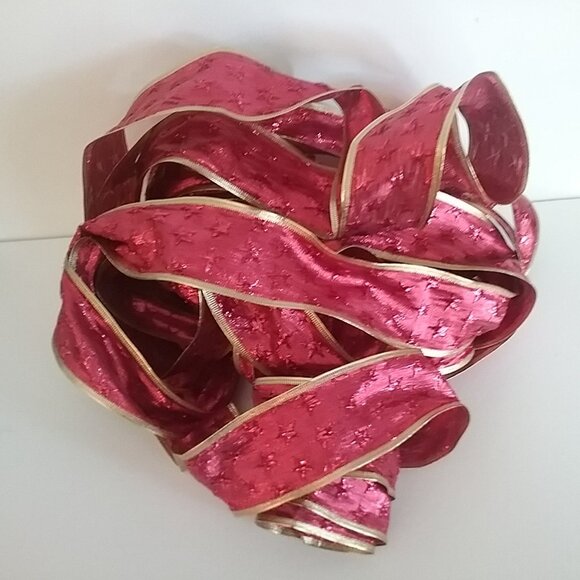 Pink & Gold Wire Edge Ribbon Full Piece 2" wide and 26' long - Picture 3 of 3